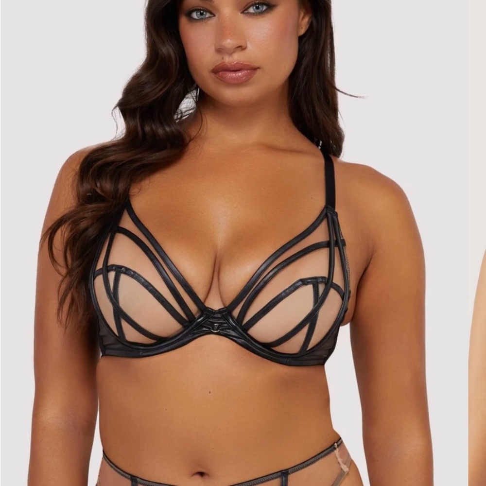 Playful Promises Ramona Black Leatherette Strappy Bra 34DDD